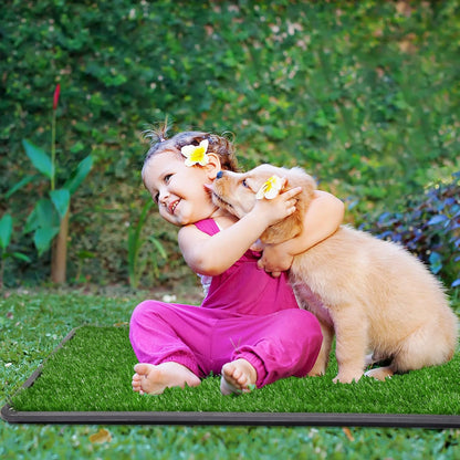 LOOBANI Large Dog Grass Pad with Tray - Dog Litter Box - Indoor Potty for Apartment and Patio Training - with 2 Packs Grass Pee Pads for Replacement, 47.6×29 Inch