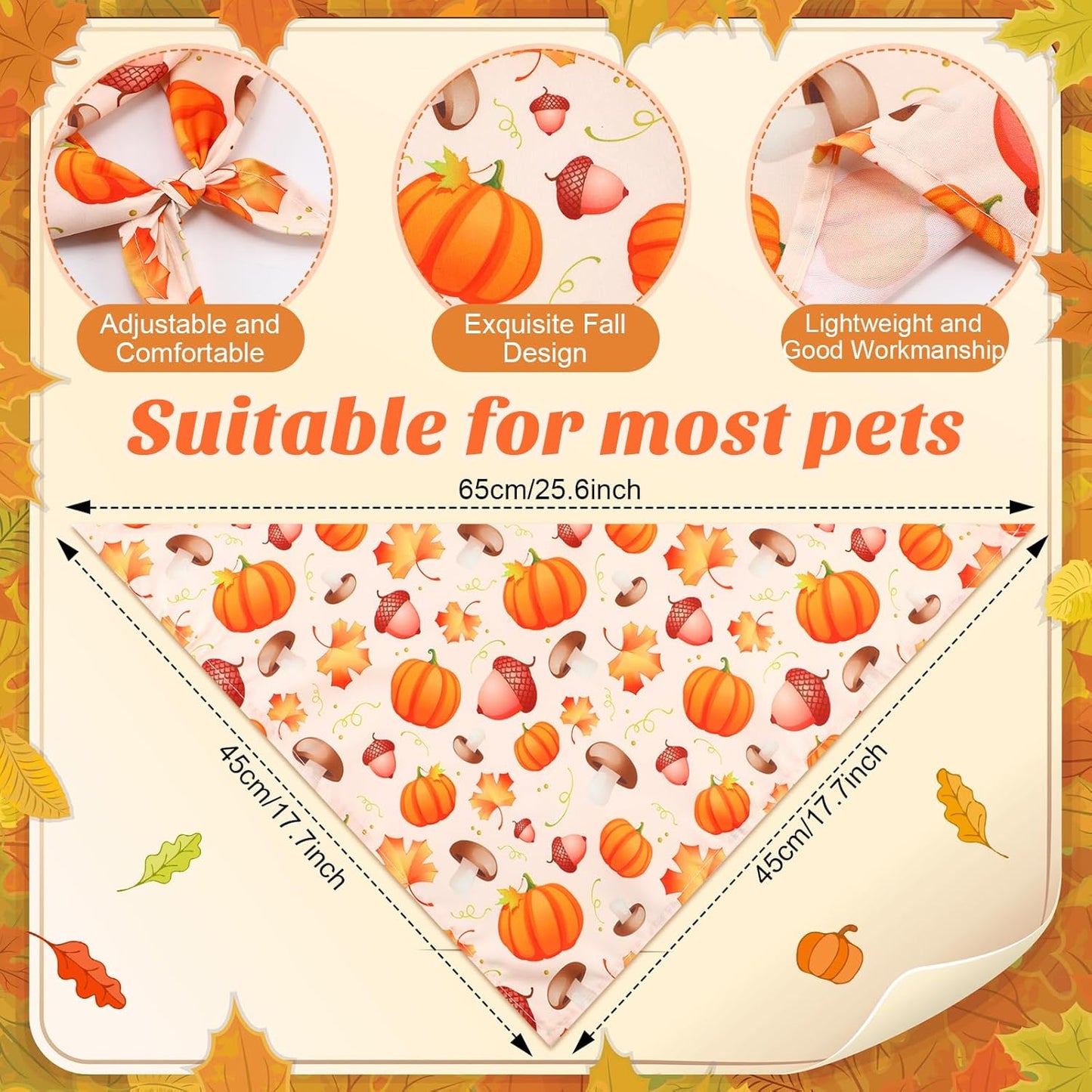 Chunful 30 Pcs Thanksgiving Fall Bandanas for Dogs Autumn Dog Bandanas with Maple Leaves Pumpkin Patterns Soft Bibs Triangle Doggie Scarf for Small Medium Large Pet Costume 25.6 x 17.7 x 17.7 Inch