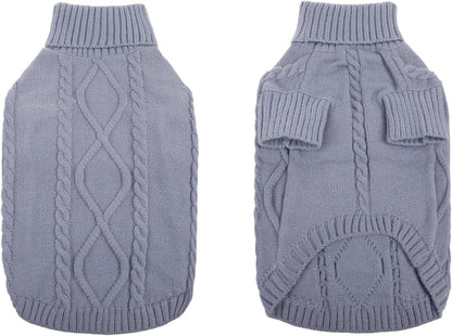 Queenmore Small Dog Pullover Sweater, Cold Weather Cable Knitwear, Classic Turtleneck Thick Warm Clothes for Chihuahua, Bulldog, Dachshund, Pug, Yorkie (Grey, X-Large)