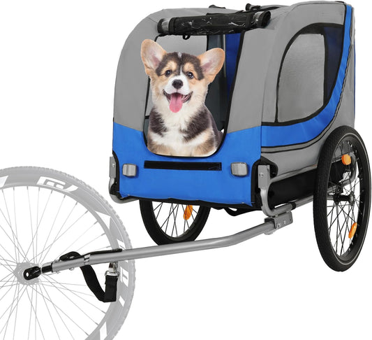 Blue-Grey Large Folding Bike Trailer for Dogs β Heavy-Duty Steel Frame, 66LB Capacity Pet Carrier for All-Terrain Cycling, Jogging & Camping Adventures! - Pawvie