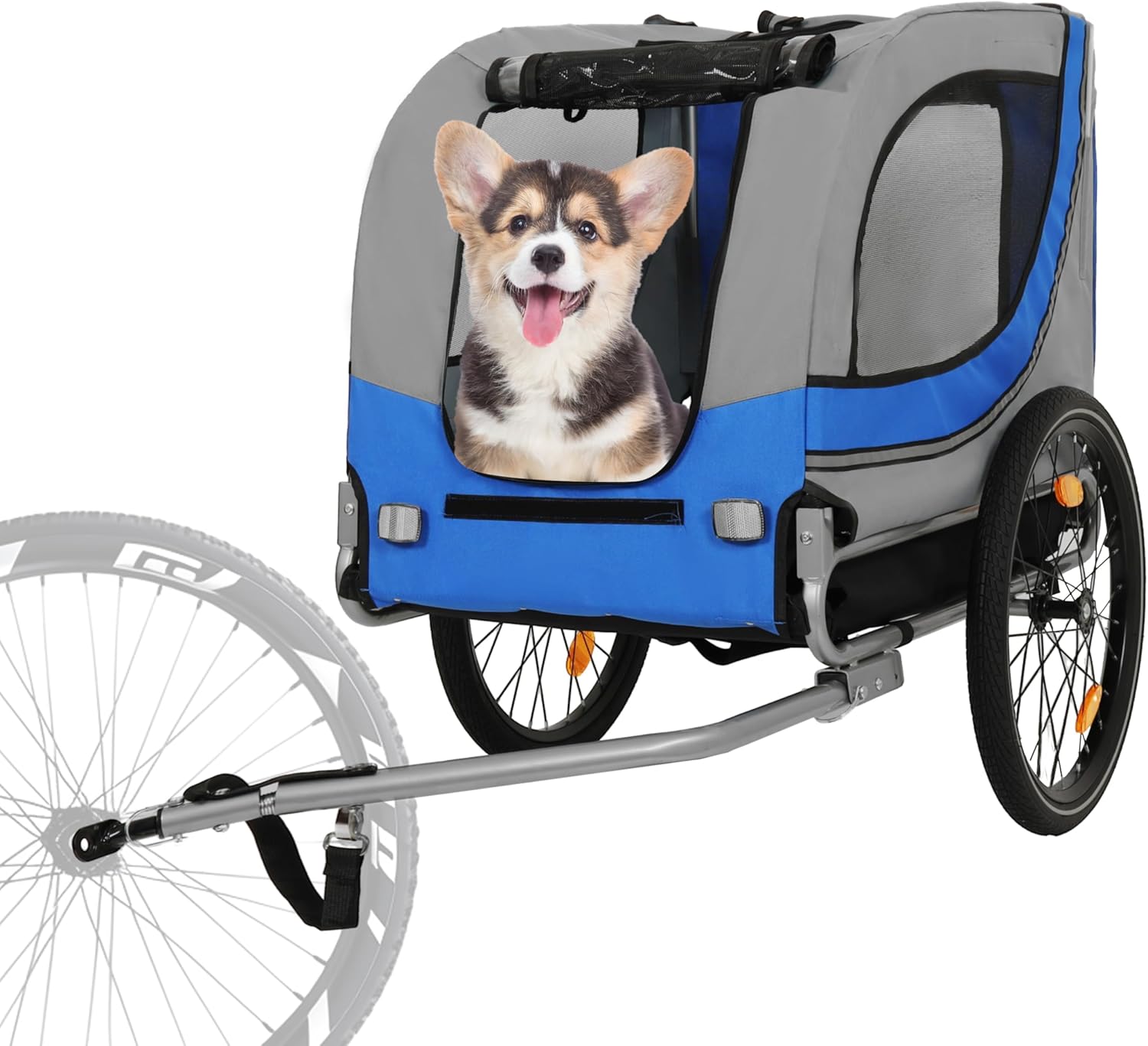 Blue-Grey Large Folding Bike Trailer for Dogs – Heavy-Duty Steel Frame, 66LB Capacity Pet Carrier for All-Terrain Cycling, Jogging & Camping Adventures! - Pawvie