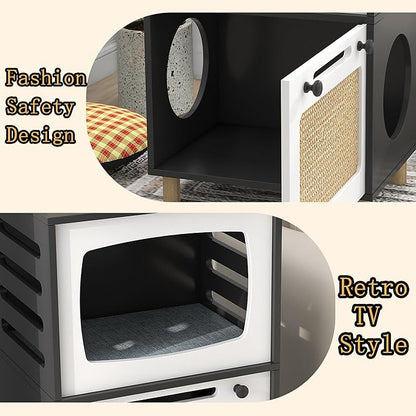 TaoHFE Cat Hideaway Modern Cats Furniture for Living Room Cat Houses for Indoor Cats with Scratching Pad & Soft Cushion, Cats Beds for Indoor TV Design end Table, Black