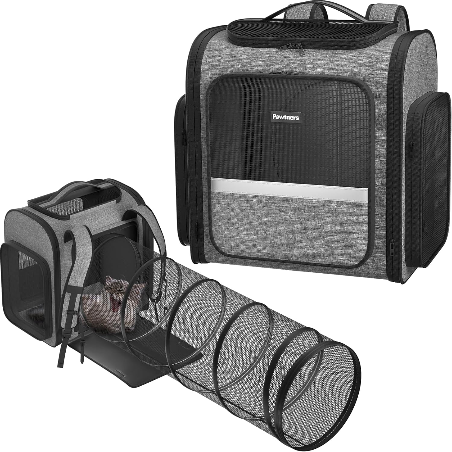 Pawtners Cat Carrier Backpacks Expandable Cat Backpack with Breathable Mesh, Pet Carrier Backpack for Cats Small Dogs Puppies Up to 18 Lbs, Dog Carrier Backpack for Travel Hiking Camping Outdoor - Pawvie