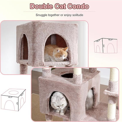 Heybly Cat Tree, 76-Inch Tall Heavy Duty Cat Tower for Big Cats with Extra Wide Baseboard, Multi-Level Large Cat Furniture with 2 Condos & 2 Hammocks, 10 Scratching Posts, Muchroom HCT039MU