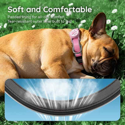 Airtag Dog Collar, IPX8 Waterproof Air Tag Dog Collar Holder | Reflective Ultra-Durable | Soft Padded | Safety Locking Buckle | Fit Miedium Dogs (Neon Pink M(12.6"-19.6"))