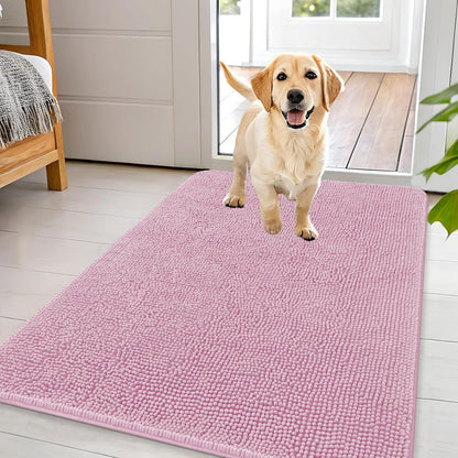 OLANLY Dog Door Mat for Muddy Paws 44x32, Absorbs Moisture and Dirt, Absorbent Non-Slip Washable Doormat, Quick Dry Chenille Mud Mat for Dogs, Entry Indoor Entryway Carpet for Inside Floor, Dusty Rose