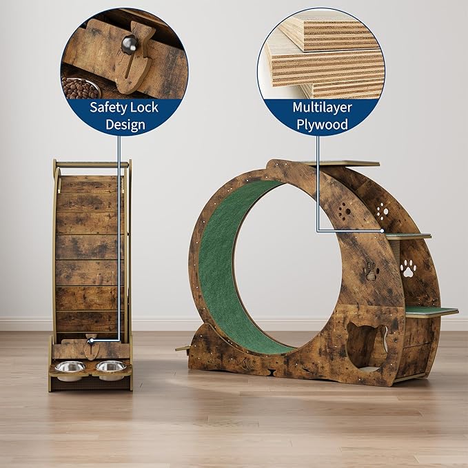 55" Multi-Cat Exercise Wheel with 3-Level Jumper & Scratching Pad - Silent TPE Spinner Activity Center with Rest Area to Prevent Boredom and Obesity in Indoor Cats
