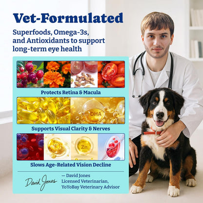 Eye Supplement for Dogs - 120 Soft Chews Dog Vision Supplement with Cod Liver Oil, Antioxidants & Omega 3 Fatty Acids - Eye Vitamins for Dogs - Duck & Pear Flavor