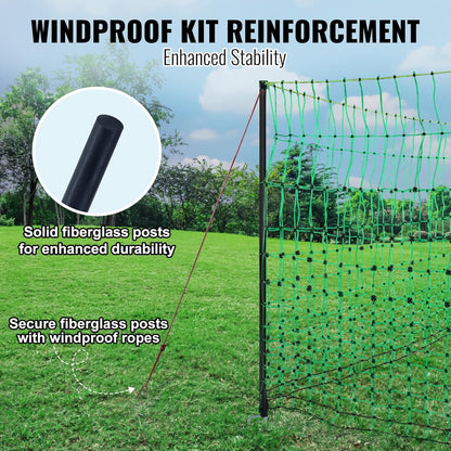 VEVOR Electric Poultry Netting, 48" H x 168' L, PE Net Fencing Kit with Posts & Double-Spiked Stakes, Utility Portable Mesh for Chickens, Ducks, Geese, Rabbits, Used in Backyards, Farms, and Ranches