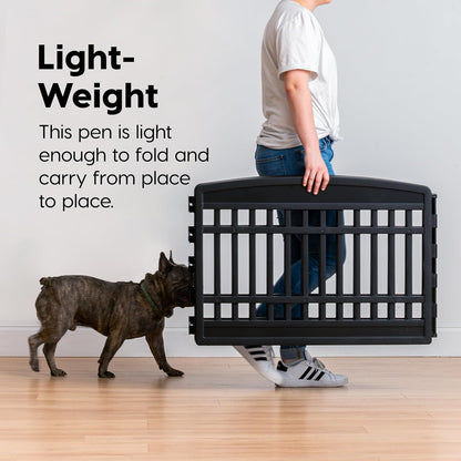 IRIS USA 24" 6-Panel Puppy Playpen, 61 x 61 x 24, Puppy Fence, Dog Playpen, Dog Play Pen Indoors, Pet Fence, Puppies/Small Dogs, Black