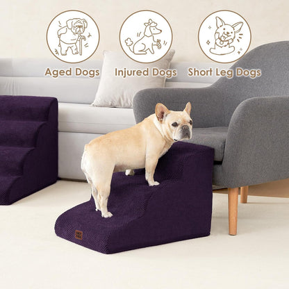 EHEYCIGA Curved Dog Stairs Ramp for Small Dogs 15.7" H, 3-Step Dog Steps for Couch Sofa and Chair, Pet Stairs for Cats, Non-Slip Balanced Pet Steps Indoor, Purple