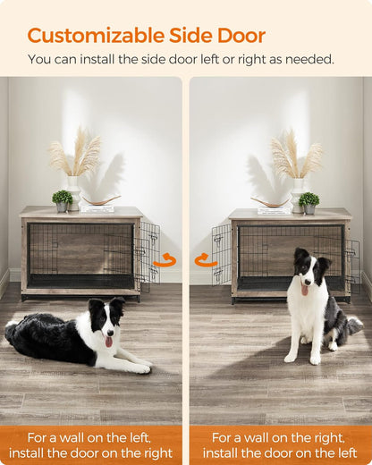 Feandrea Dog Crate Furniture, 38.6" Side End Table, Modern Kennel for Dogs Indoor up to 70 lb, Heavy-Duty Dog Cage with Multi-Purpose Removable Tray, Double-Door Dog House, Greige UPFC003G01