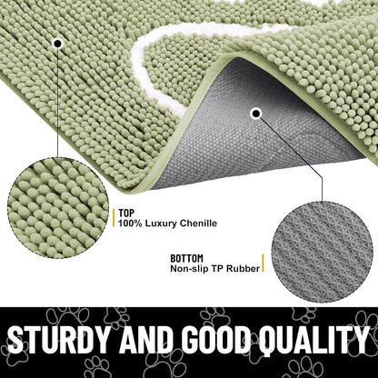 Smiry Dog Door Mat for Muddy Paws, Absorbent Dirt Trapper Non Slip Quick Dry Washable Chenille Mat for Mud Dogs, Entry Rug for Indoor and Outdoor (47x24 Inches, Sage Green)