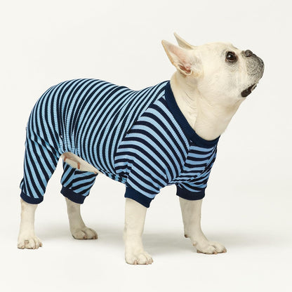 Fitwarm Blue and White Striped Dog Pajamas, Waffle Dog Clothes for Small Dogs Girl Boy, Puppy Onesie with Feet, Pet Cat Outfit, XXL