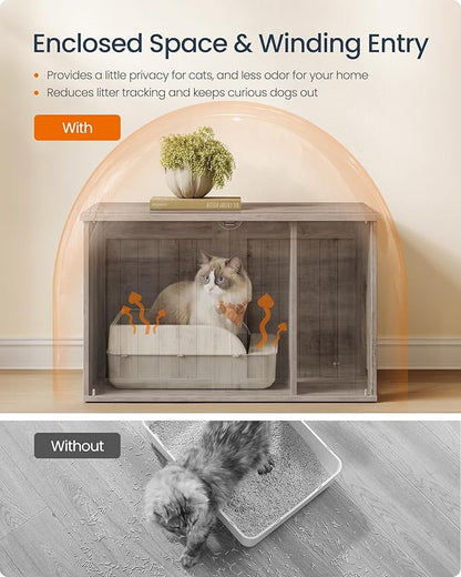 SONGMICS Home Litter Box Enclosure, Superfast Toolless Assembly, Cat Litter Box Furniture, Push-to-Open Doors, Indoor Cat House, Greige UPCL233LK02S