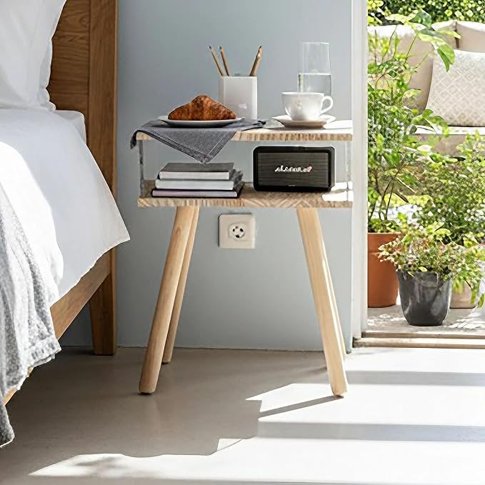 Modern Acrylic Bedside Table, Double-Tier Solid Wood Nightstand with Storage Shelf, Minimalist Floating Side Table Suitable for Bedrooms, Living Rooms, and Compact Spaces