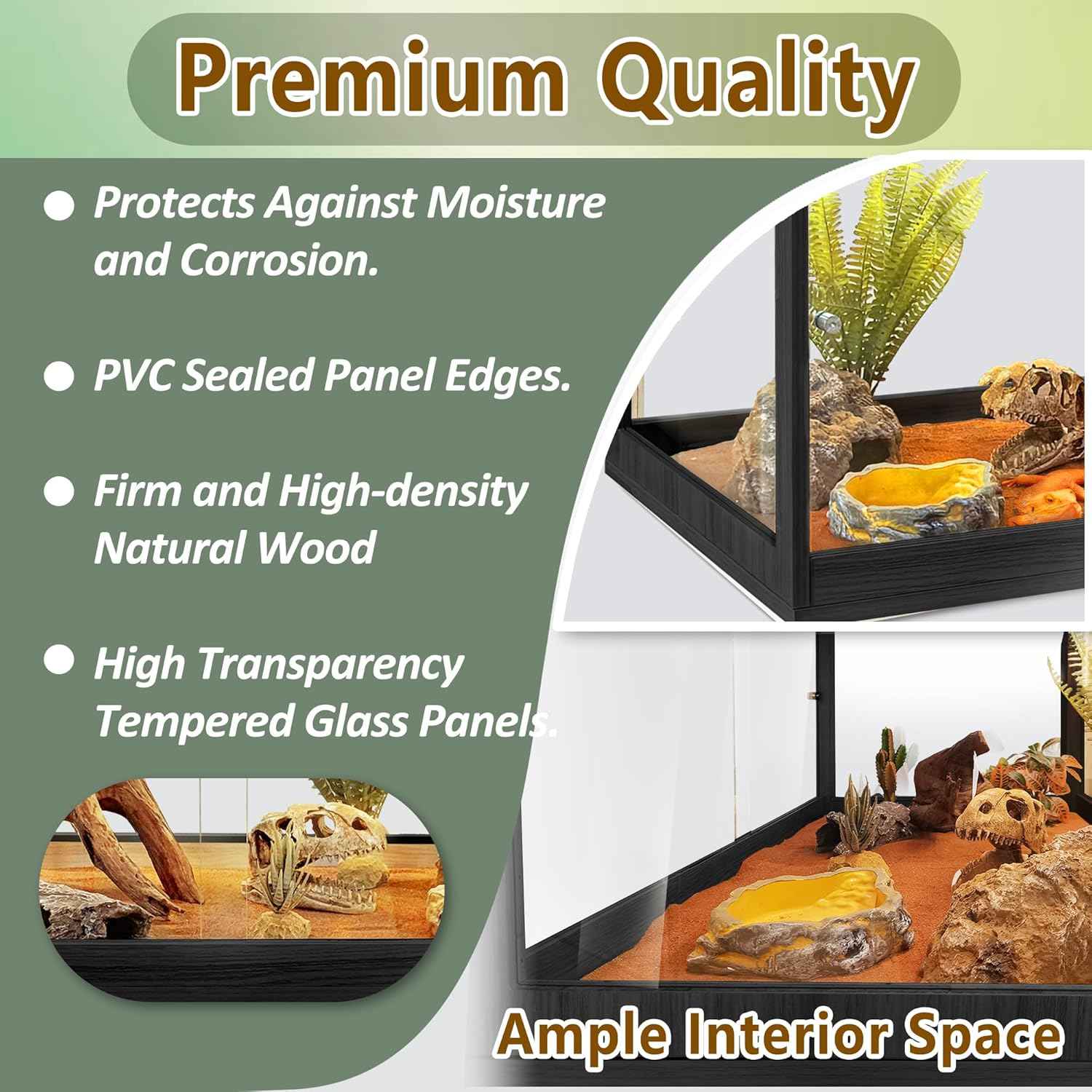 PROLEE Bearded Dragon Tank,Tempered Glass Reptile Tank with Mesh Roof and Front Sliding Door,Anti-Scratch Lizard Tank,Spacious Reptile Enclosure for Snakes,Lguanas (Black, 63Gallons,40"x20"x20")