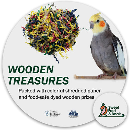 Super Shredder Ball - Bird Cage Accessories to Keep Your Bird Busy Foraging for Hidden Treasures - Non-Toxic, Easy to Install Bird Foraging Toys for Medium Sized Birds - 5 Inch