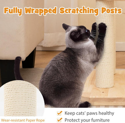 Tangkula Solid Wood Cat Tree, 4-in-1 Building Block Large Cat Tower with Space Capsule Nest, Scratching Posts, Padded Platform, Hanging Toy, Cat Tree Tower with 4 Transformations for Indoor Cats