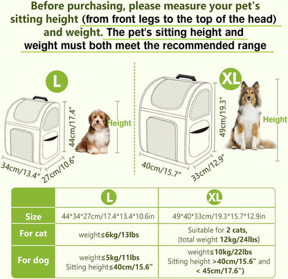Pecute Pet Carrier Backpack, Large Cat Carrier Backpack, Expandable Cat Backpack with Breathable Mesh for Medium Large Cats, and Small Dogs, Dog Backpack Carrier for Travel Hiking Khaki - Pawvie