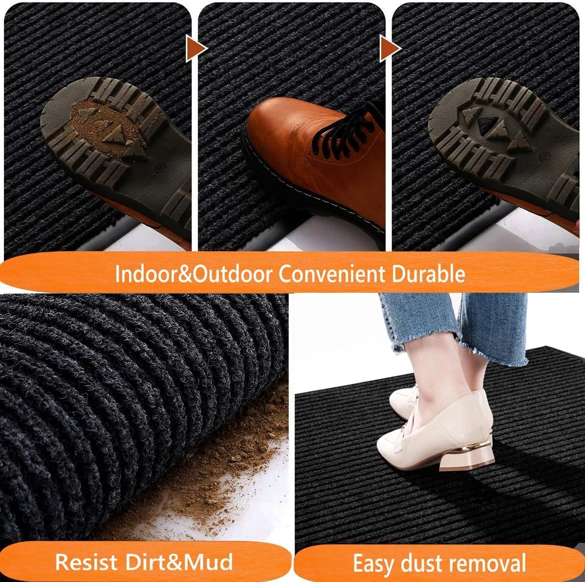 Door Floor Mat Commercial Grade Large Size 4' x 6'Heavy Duty Tough Entry Collection Slip Skid Entrance Mat with Rubber Backing Low Profile and Easy to Clean Indoor Outdoor Rug