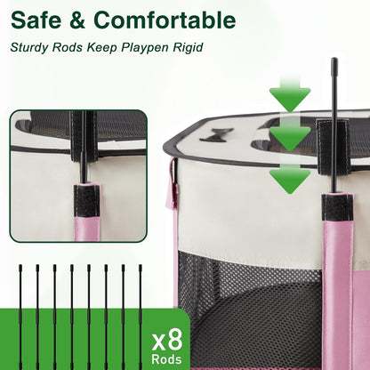 Love's cabin Pet Puppy Dog Playpen, Small Dog Tent Crates Cage Indoor/Outdoor, Portable Exercise Playpen for Cat, Foldable Pop Up Dog Kennel Playpen with Carring Case (S, Light Pink)