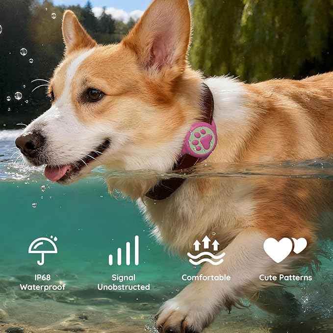 for Airtag Dog Collar Holder, Dog Airtag Holder Waterproof, Lightweight Silicone Air Tag Case for Pet Collars, Works with Multiple Tracker Tag Products(Luminous (black+rose+blue+pink) 4 Pack)