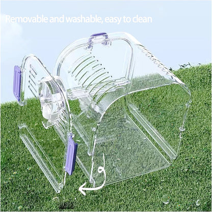 Small Bird Travel Cage Carrier,Portable Plastic Bird Cages,Portable Bird Carrier with Clear Acrylic Design, Travel Cage with Cover, Indoor Outdoor Use (Purple)