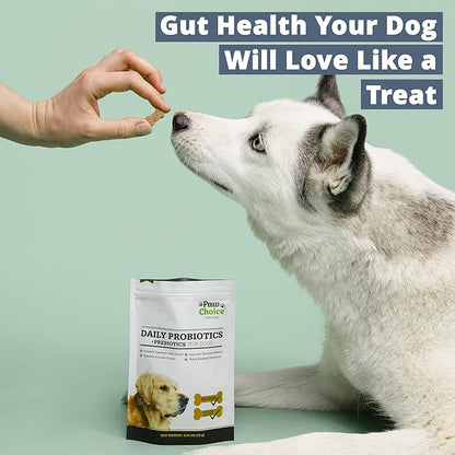 Paw Choice Probiotics for Dogs with Prebiotics - Daily Chews for Gut Health, Digestion, Regularity, and Immune Support - Natural Supplement Treat Made in USA
