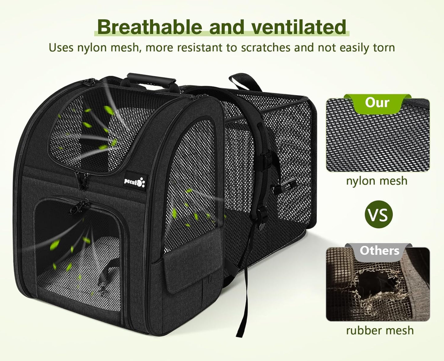 Pecute Cat Carrier Backpacks, Expandable Cat Backpack with Breathable Mesh, Pet Carrier Backpack for Cats Small Dogs Puppies Up to 18 Lbs, Dog Carrier Backpack Great for Travel Hiking Camping Outdoor - Pawvie
