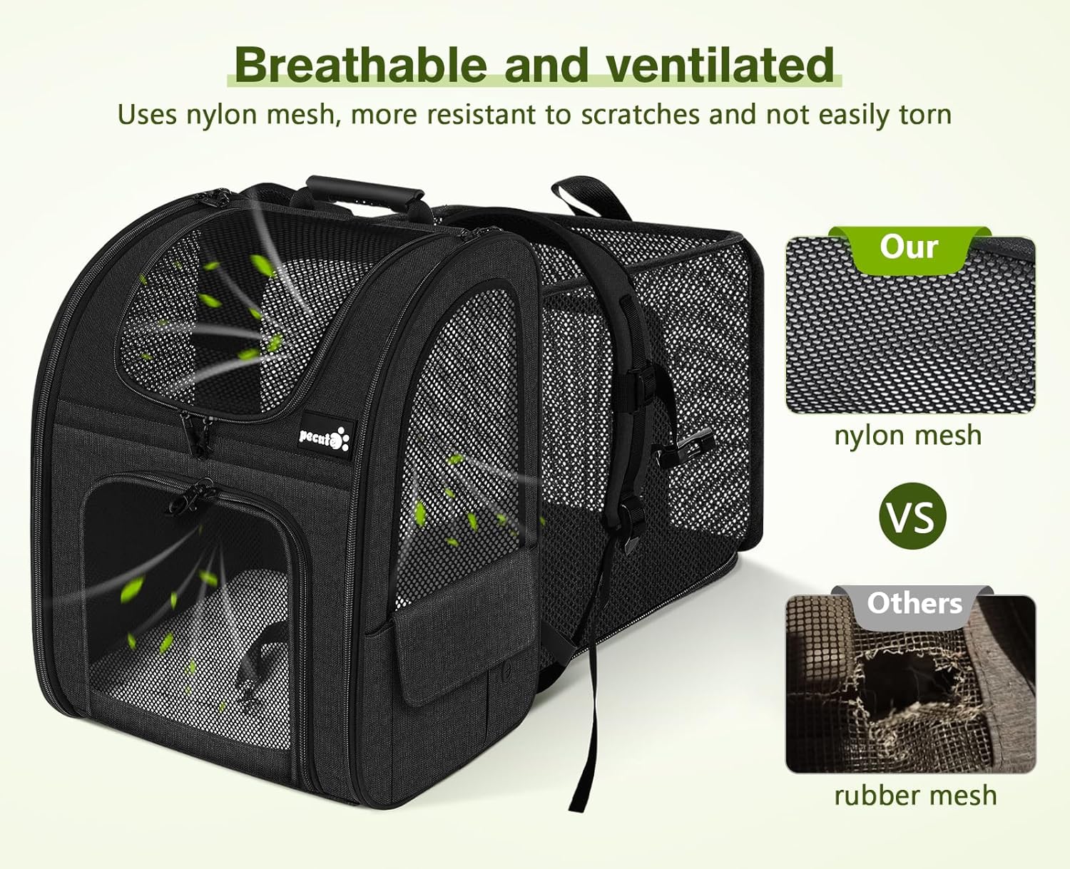 Pecute Cat Carrier Backpacks, Expandable Cat Backpack with Breathable Mesh, Pet Carrier Backpack for Cats Small Dogs Puppies Up to 18 Lbs, Dog Carrier Backpack Great for Travel Hiking Camping Outdoor - Pawvie