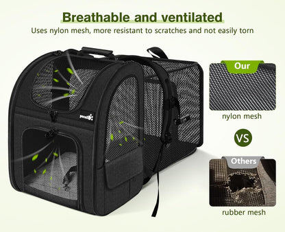 Pecute Pet Carrier Backpack, Large Cat Carrier Backpack, Expandable Cat Backpack with Breathable Mesh for Medium Large Cats, and Small Dogs, Dog Backpack Carrier for Travel Hiking Black - Pawvie