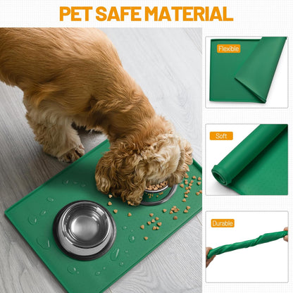 Hubulk Dog Feeding Mat,100% Waterproof Food Grade Silicone Pet Food and Water Bowl Placemat,Dishwasher, High Raised Edge to Prevent Spills,Nonslip Tray to Stop Messes on Floor(19"x12"x0.5",Hunter