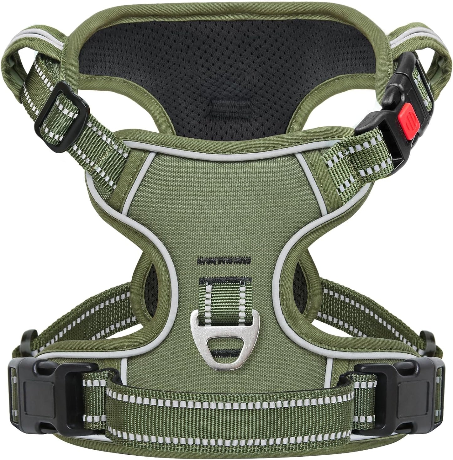 Timos Dog Harness Large Sized, No Pull Pet Harness with Neck Lockable Snap,No Choke Front Clip Dog Reflective Vest,Adjustable Metal Rings 3 Buckles,Easy Control Handle for Large Dogs Green L