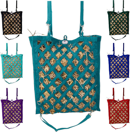 Majestic Ally Premium Nylon Hay Bag for Horses and Livestock, Simulates Grazing, Slow Feeding, Heavy-Duty PP Webbing,Quick-Adjust Straps, Small Hole for Digestion, Multiple Colors (Teal)