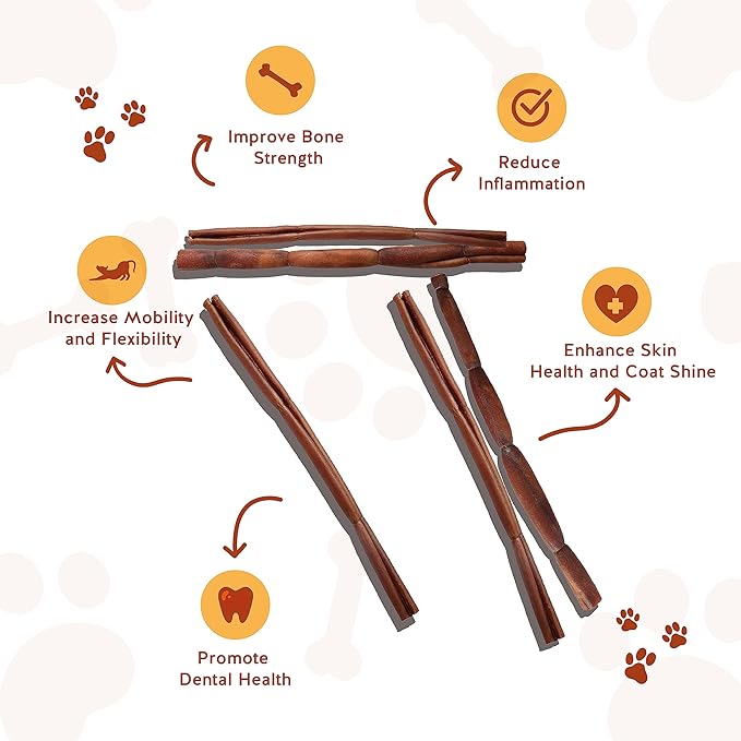 Jack&Pup 12" Beef Collagen Sticks for Dogs | Rawhide Free Dog Chews Long Lasting | Single Ingredient Healthy Dog Treats for Medium Dogs | Bully Stick Alternative (5 Pack)