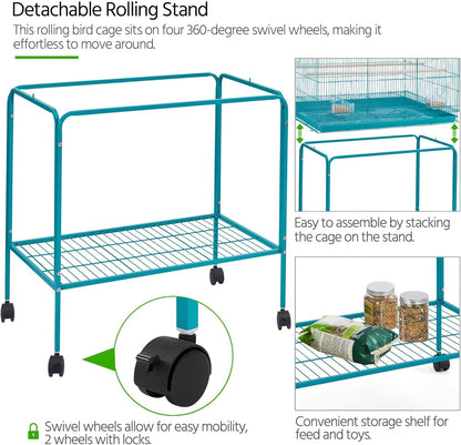 Yaheetech Flight Bird Cage Parakeet Cage for Small Parrots Cockatiels Conures Budgies with Rolling Stand Extra Space Slide-Out Tray