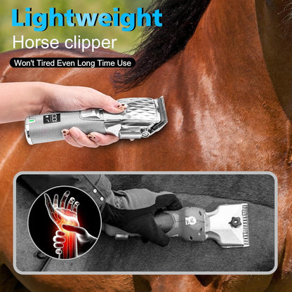 Horse Clippers, Cordless Trimmers Grooming Kit with 2500mAh Battery，Low Noise Heavy Duty Body Clipping Machine with LED Display, Suitable for Horse, Cattle, Cat, Dog with Thick/Tangled Coat