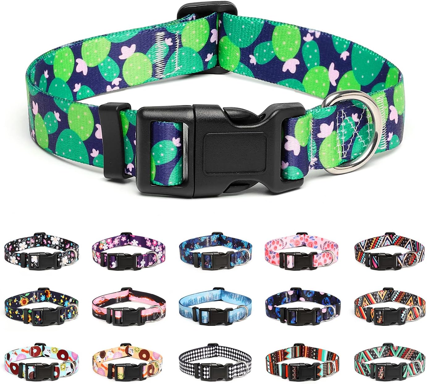 Mercano Adjustable Dog Collar - Special Design Patterns, Soft Nylon Comfortable Durable Pet Collar for Small Medium Large Dogs (L, Cactus)