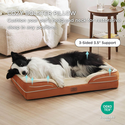 Bedsure Orthopedic Dog Beds Large Sized Dog - Washable Large Dog Cat Bed Waterproof, Comfort Dogs Couch Sofa with Washable Removable Cover, Pet Bed with Nonskid Bottom, Ember Clay, 35"