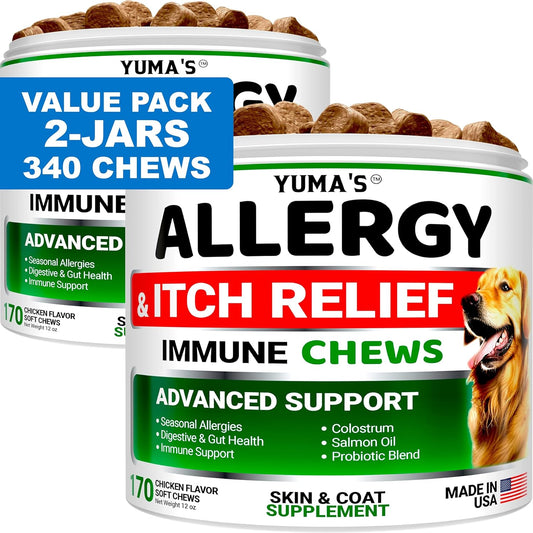 2-Pack Dog Allergy Relief Chews - Dog Itching Skin Relief Treatment Pills - Anti-Itch Chewables - Itchy and Paw Licking - Hot Spots - Omega 3 Fish Oil - Dry Skin & Coat Supplement