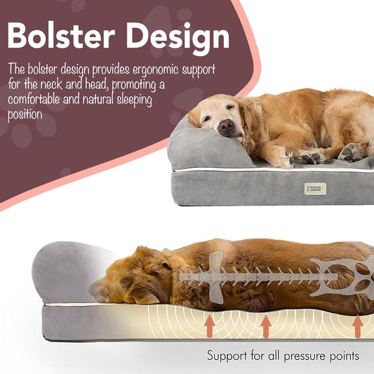Chester Large Dog Bed - Orthopedic Memory Foam Mattress, Calming Couch, Wall Rim Pillow, Water Resistant, Washable Cover, Non-Slip, Cocoa Brown