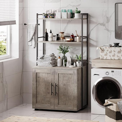 Cat Litter Box Enclosure, Hidden Litter Box Furniture with 3 Storage Shelves and Doors, Rustic Indoor Cat Cabinet, Multi-Functional Storage for Food, Cats Toilet Furniture