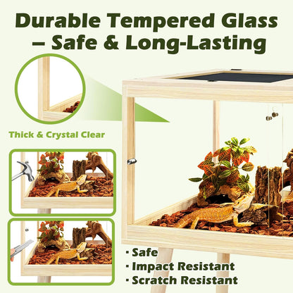 PROLEE Bearded Dragon Tank with Leg,Tempered Glass Lizard Tanks and Reptile Enclosure,Up to 78 Gallon Reptile Tank with Metal Mesh and Lockable Door for Snakes,Chameleon (Oak, 78Gallons,48inch)