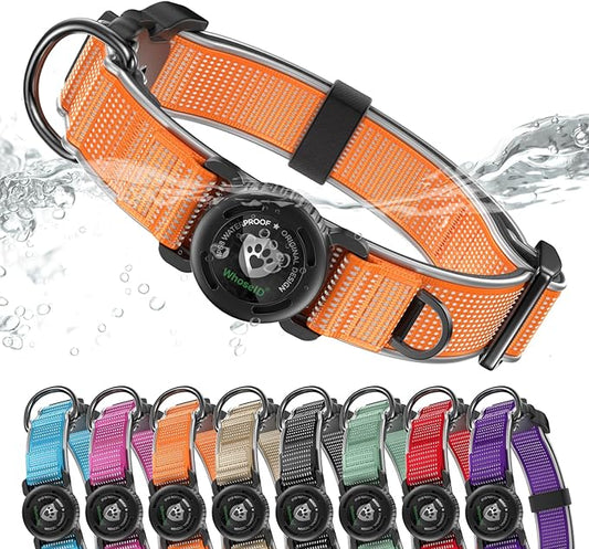 WhoseID Premium AirTag Dog Collar - Air Tag Small Dog Collar | Fur-Safe Magnetic Buckle | IPX8 Waterproof Reflective Dog Collar with AirTag Holder
