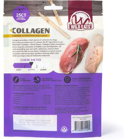 Wild Eats Real Duck Collagen Sticks for Dogs (25 Pack,5 Inch) Long Lasting Dog Chews No Hide Dog Treat Bully Stick Alternative, Rawhide Free, Grain Free, High Protein