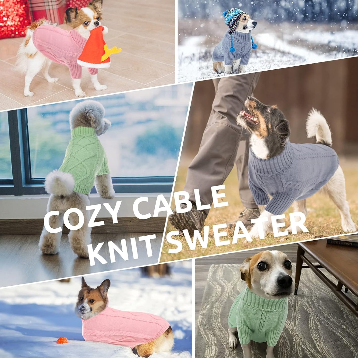 Queenmore Small Dog Pullover Sweater, Cold Weather Cable Knitwear, Classic Turtleneck Thick Warm Clothes for Chihuahua, Bulldog, Dachshund, Pug, Yorkie (Green, X-Large)