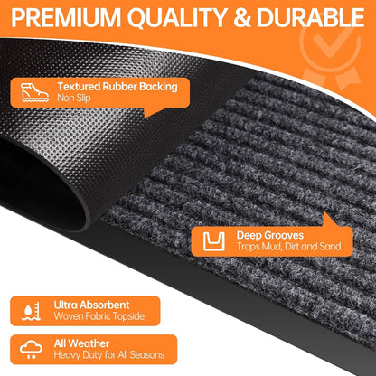 Front Door Mat, 10' x 3' Commercial Floor Mat, Heavy Duty Welcome Mat, Rubber Backing Non Slip Doormat for Entryway