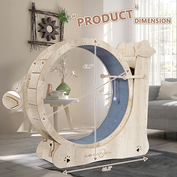 Cat Exercise Wheel, 43" Cat Running Wheels for Indoor Cats with with Locking Mechanism, Cats Treadmill Wheels with Scratching Board and Teaser Toy, Cat's Weight Loss and Health