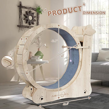 Cat Exercise Wheel, 43" Cat Running Wheels for Indoor Cats with with Locking Mechanism, Cats Treadmill Wheels with Scratching Board and Teaser Toy, Cat's Weight Loss and Health